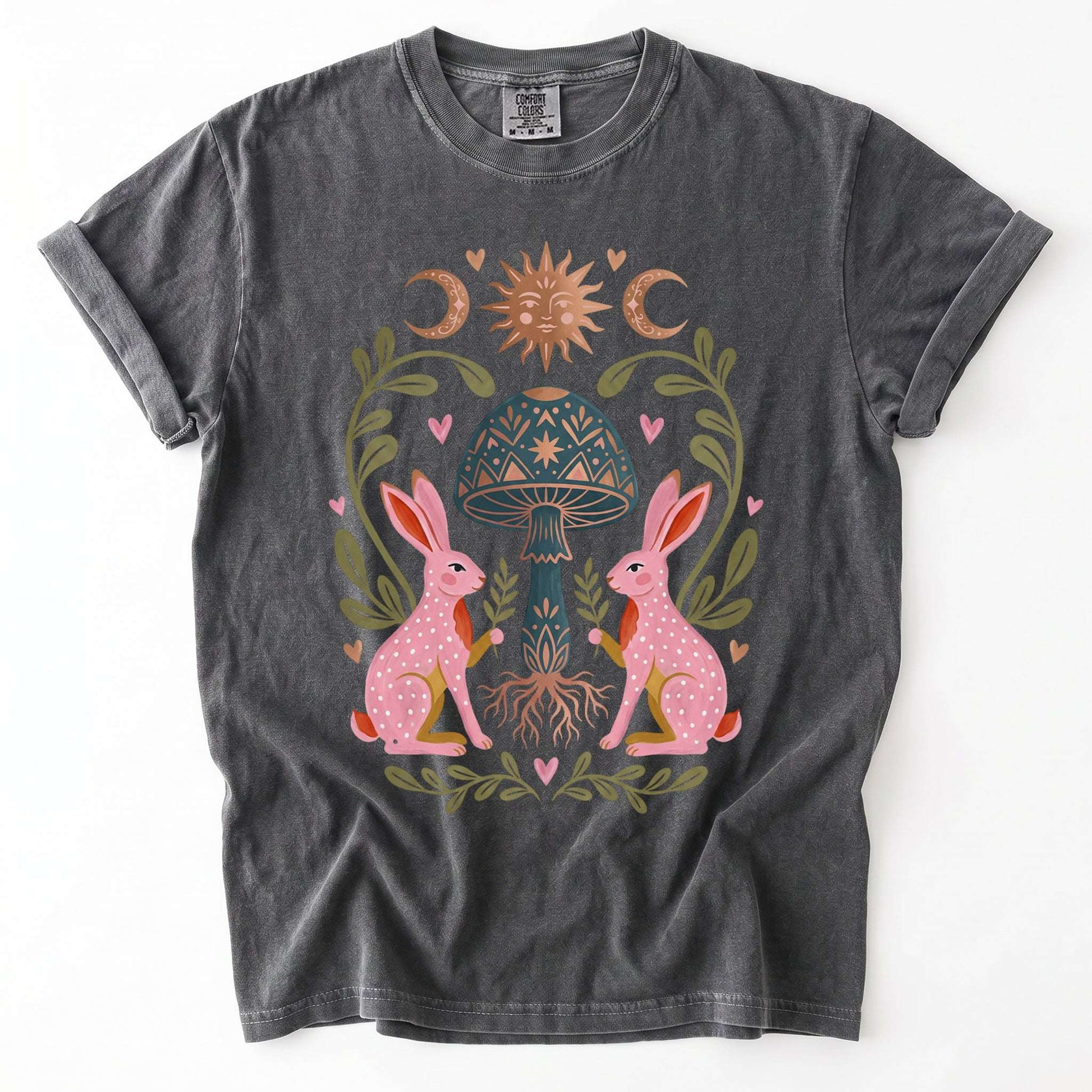 Enchanted Mushroom & Bunnies Vintage Washed T-Shirt