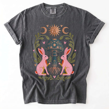 Enchanted Mushroom & Bunnies Vintage Washed T-Shirt