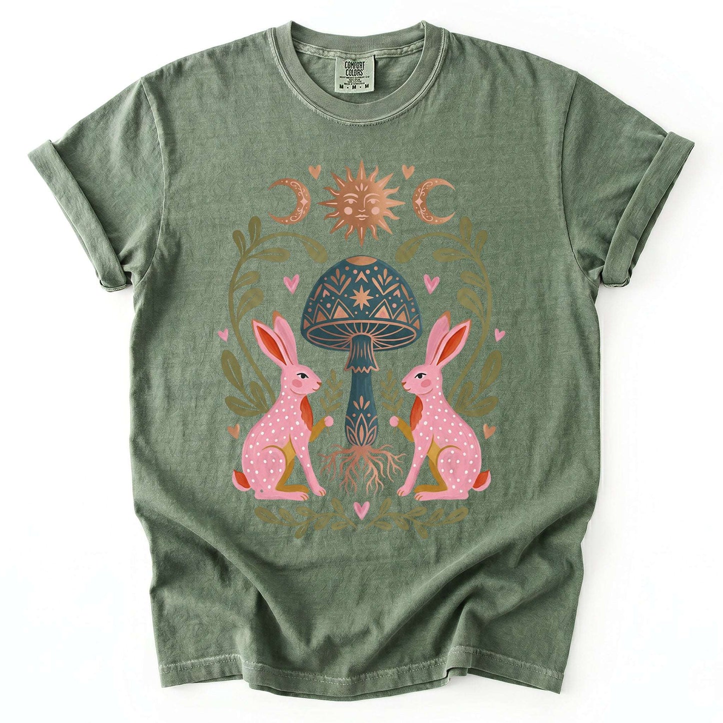 Enchanted Mushroom & Bunnies Vintage Washed T-Shirt