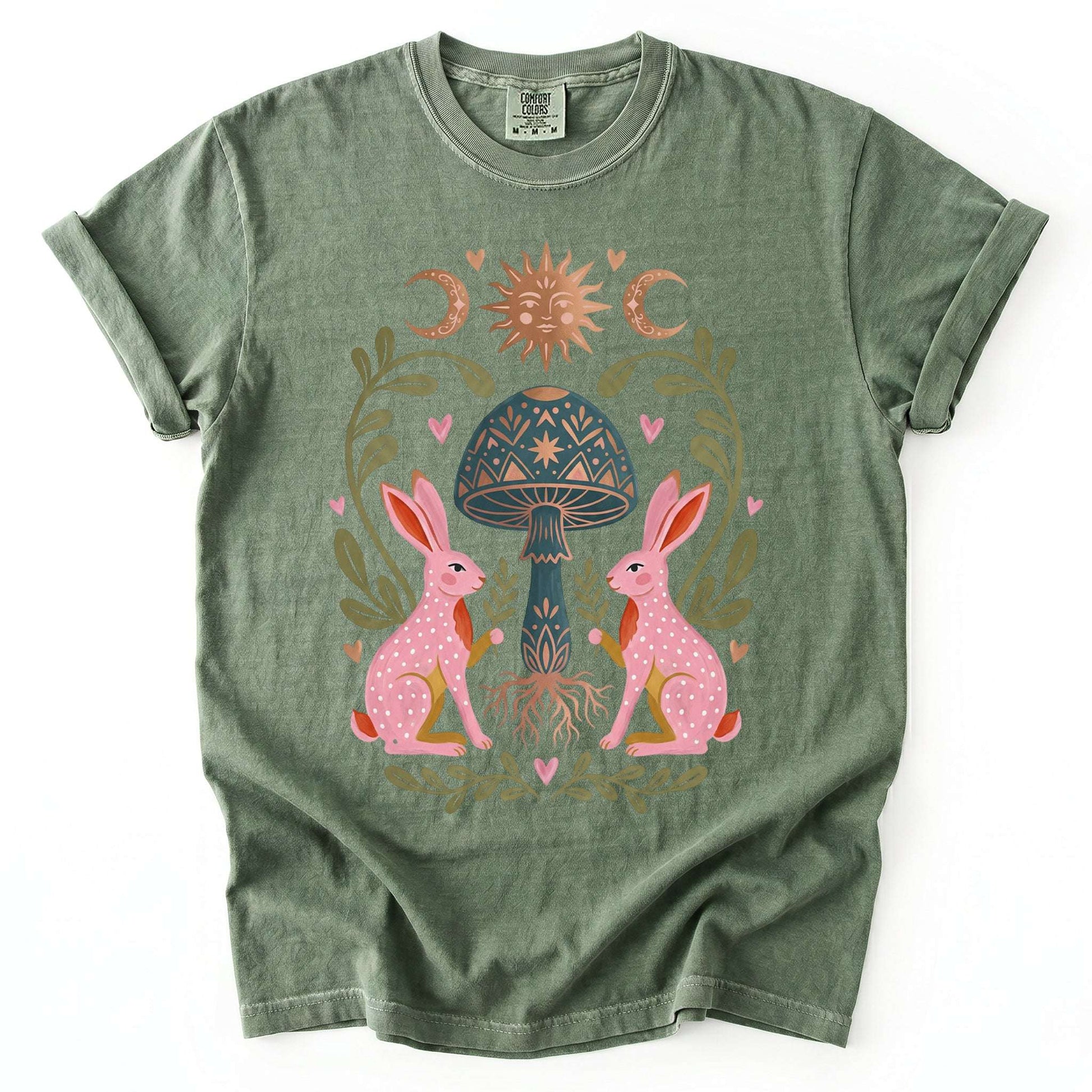 Enchanted Mushroom & Bunnies Vintage Washed T-Shirt