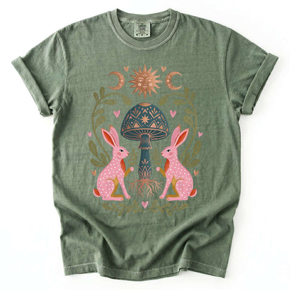Enchanted Mushroom & Bunnies Vintage Washed T-Shirt