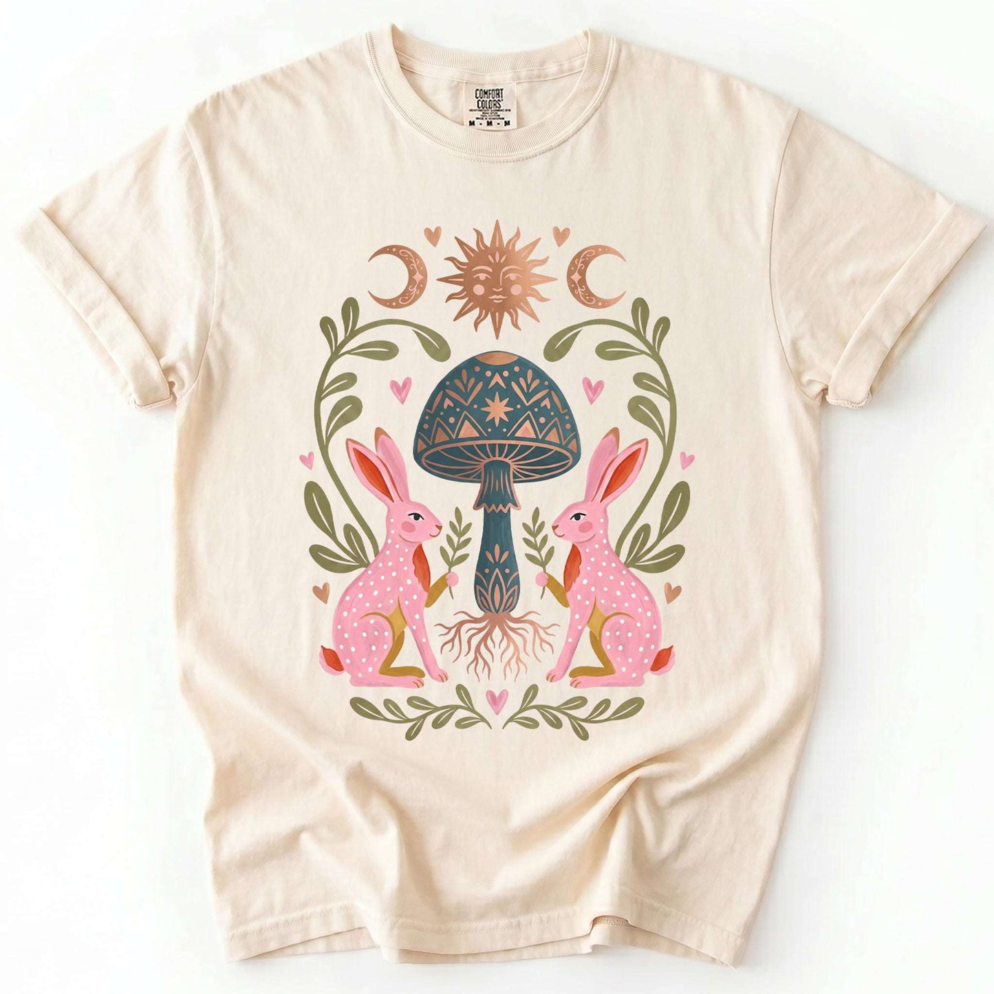 Enchanted Mushroom & Bunnies Vintage Washed T-Shirt