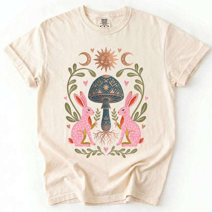 Enchanted Mushroom & Bunnies Vintage Washed T-Shirt