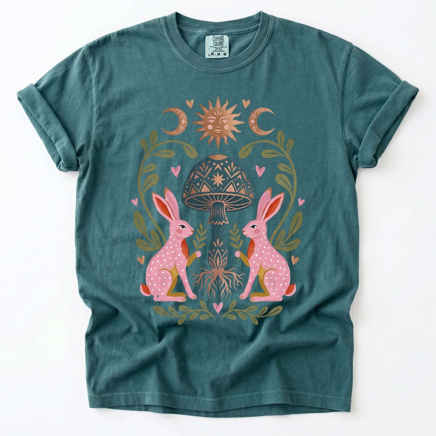 Enchanted Mushroom & Bunnies Vintage Washed T-Shirt