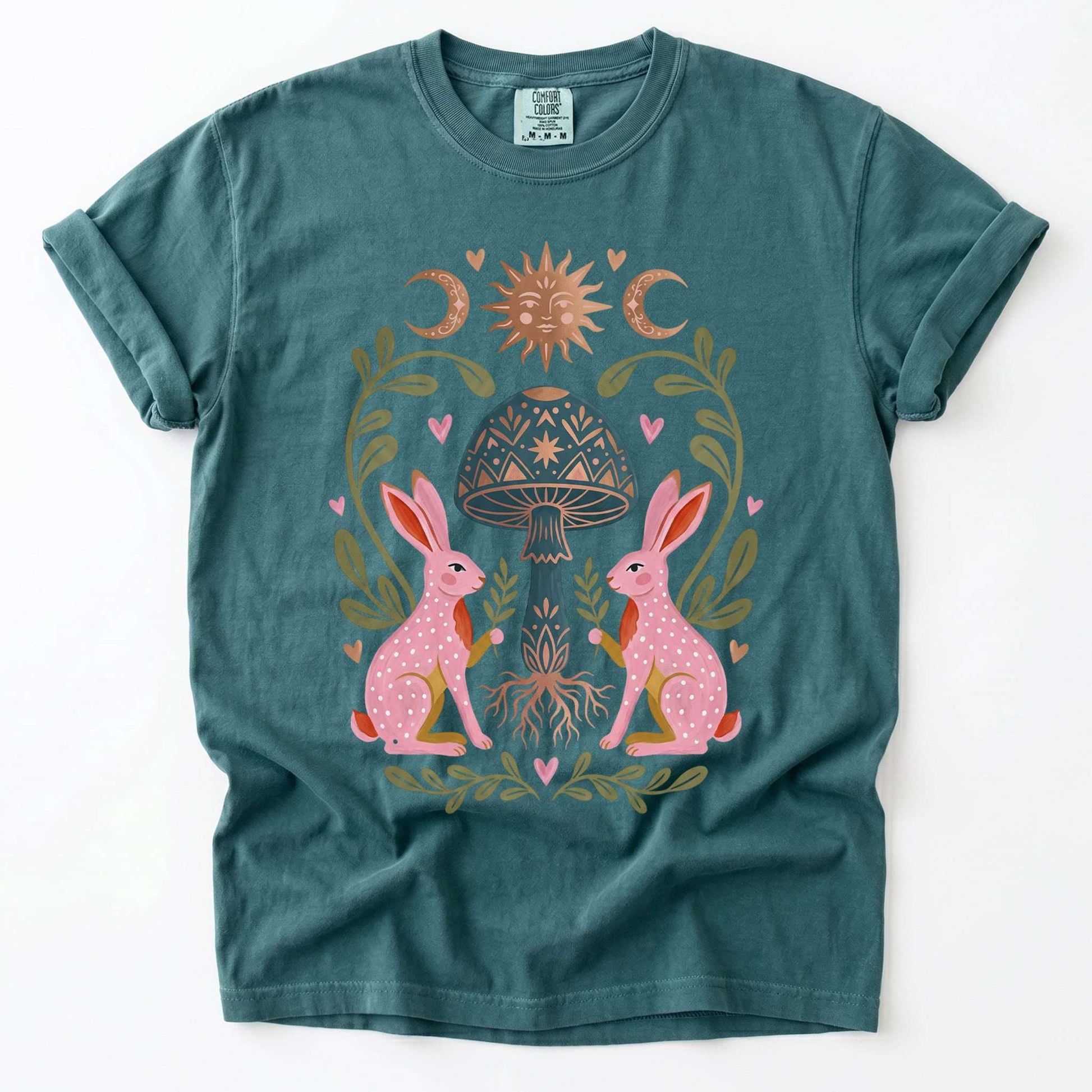 Enchanted Mushroom & Bunnies Vintage Washed T-Shirt