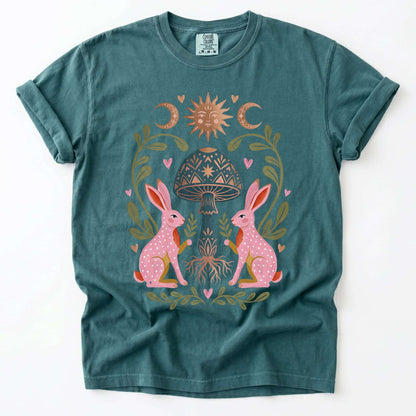 Enchanted Mushroom & Bunnies Vintage Washed T-Shirt