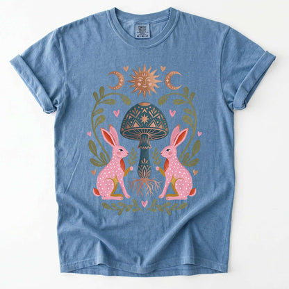 Enchanted Mushroom & Bunnies Vintage Washed T-Shirt