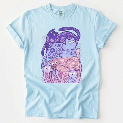 Folk Art Cats Vintage Washed T-Shirt
