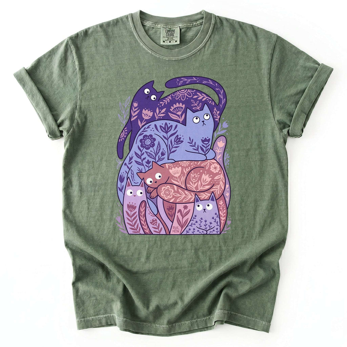 Folk Art Cats Vintage Washed T-Shirt
