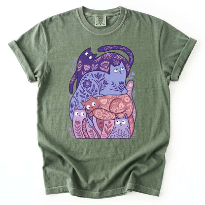 Folk Art Cats Vintage Washed T-Shirt