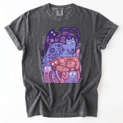 Folk Art Cats Vintage Washed T-Shirt