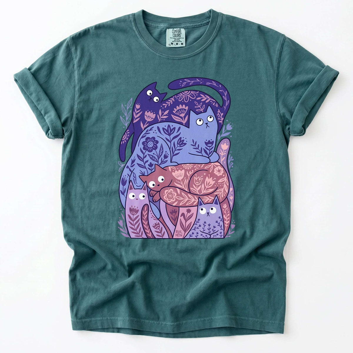 Folk Art Cats Vintage Washed T-Shirt