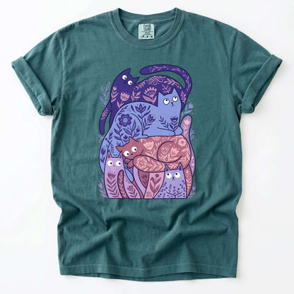 Folk Art Cats Vintage Washed T-Shirt