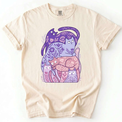 Folk Art Cats Vintage Washed T-Shirt
