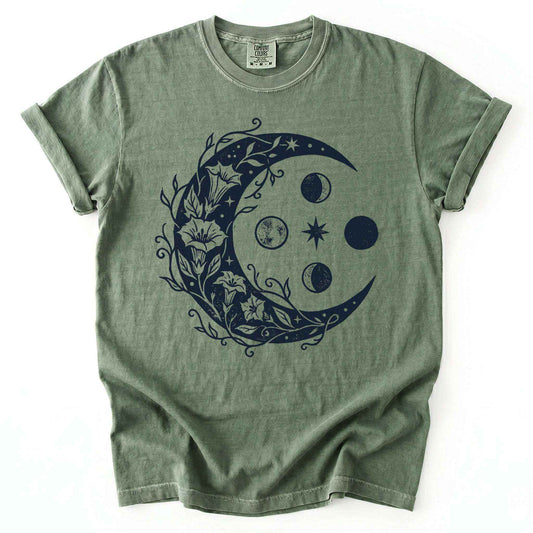 Floral Crescent Moon Vintage Washed T-Shirt