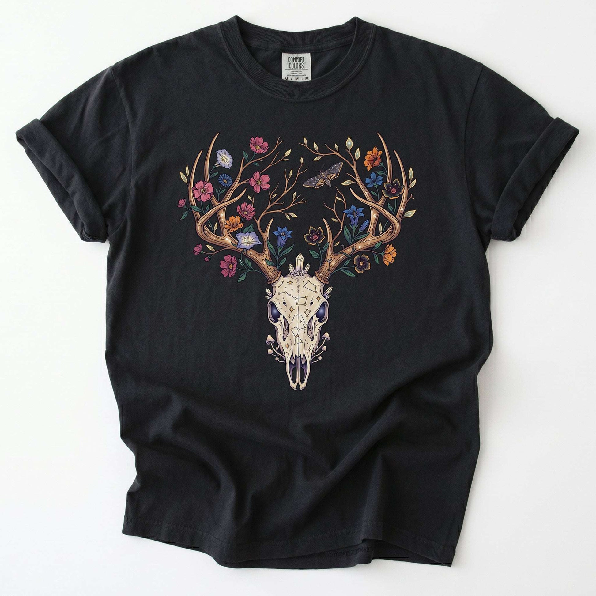 Floral Deer Skull Vintage Washed T-Shirt