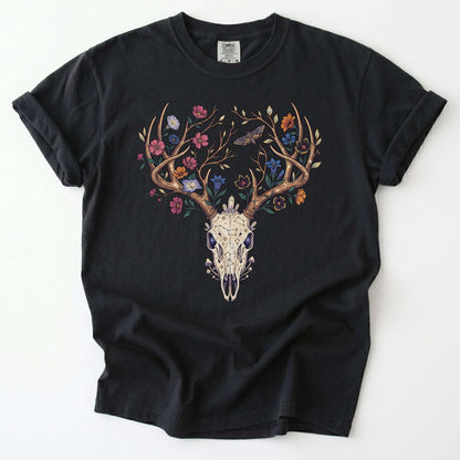 Floral Deer Skull Vintage Washed T-Shirt