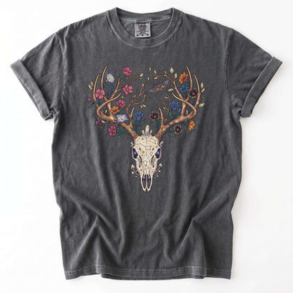 Floral Deer Skull Vintage Washed T-Shirt
