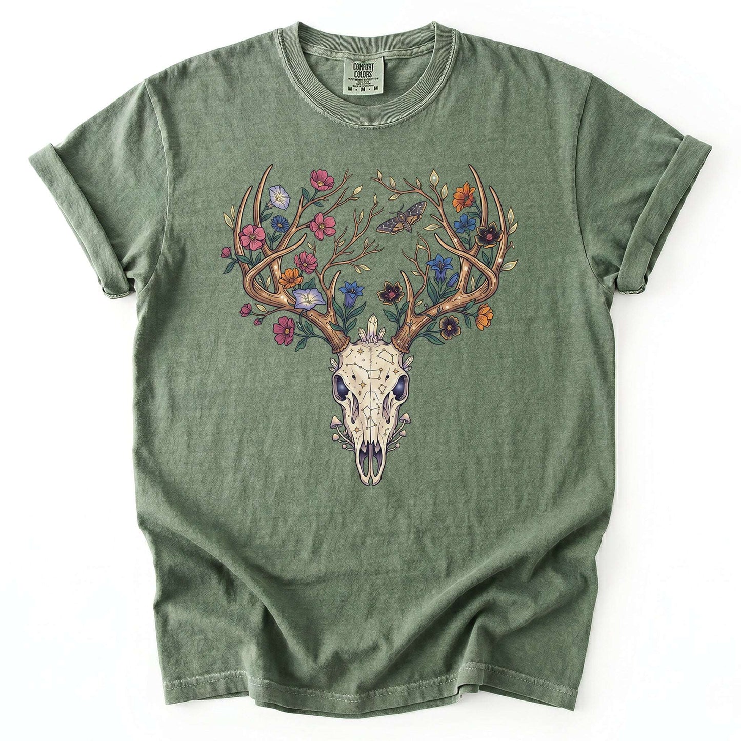 Floral Deer Skull Vintage Washed T-Shirt