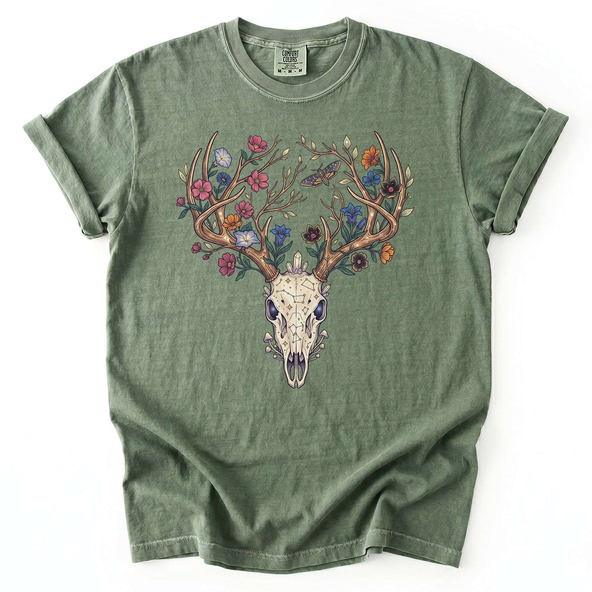 Floral Deer Skull Vintage Washed T-Shirt