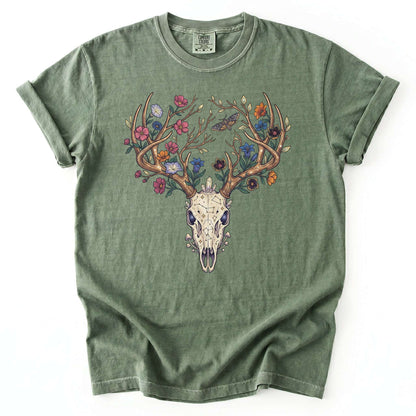 Floral Deer Skull Vintage Washed T-Shirt