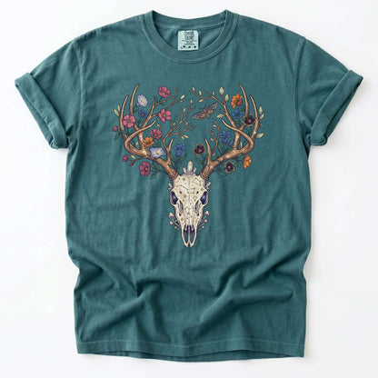 Floral Deer Skull Vintage Washed T-Shirt