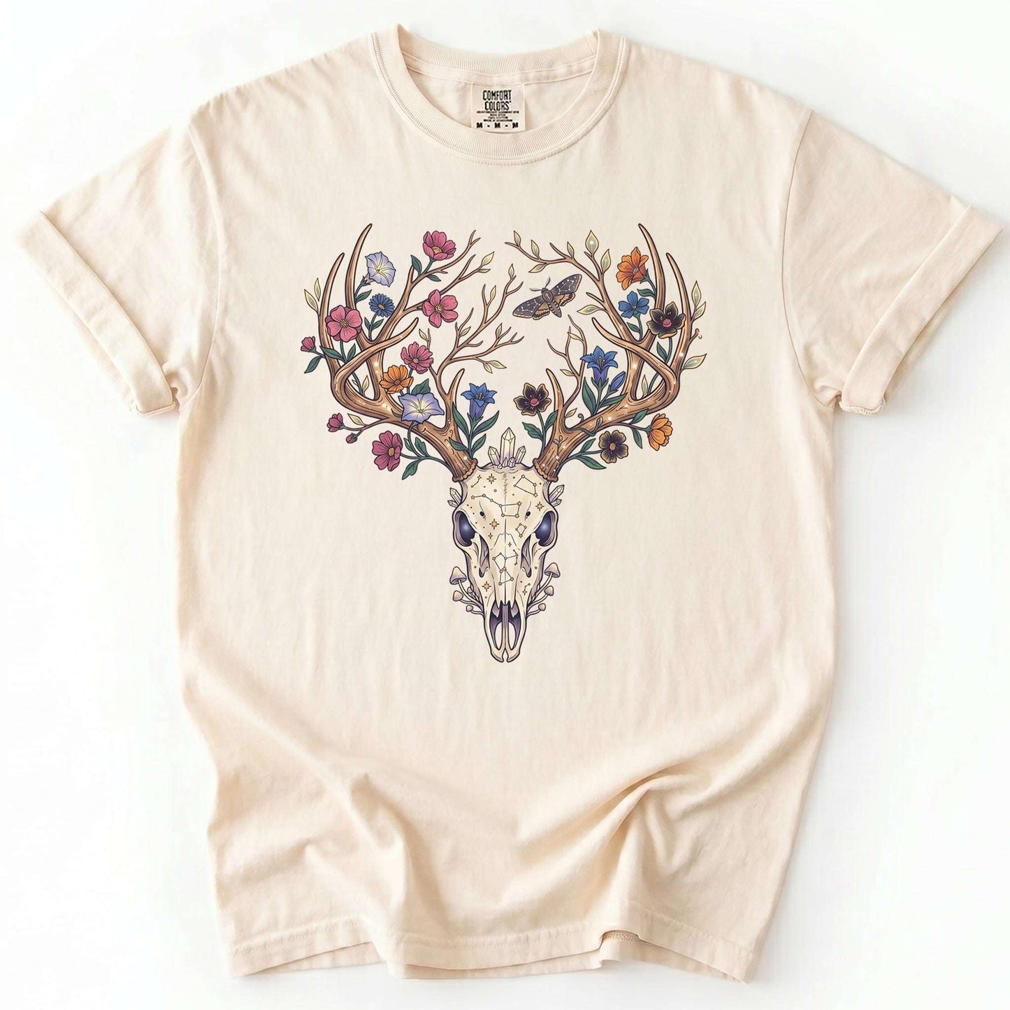 Floral Deer Skull Vintage Washed T-Shirt