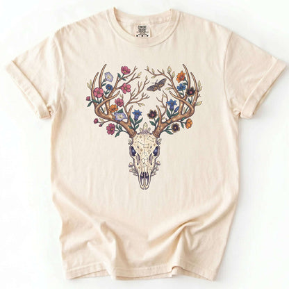 Floral Deer Skull Vintage Washed T-Shirt