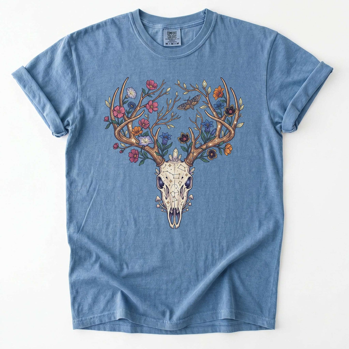 Floral Deer Skull Vintage Washed T-Shirt