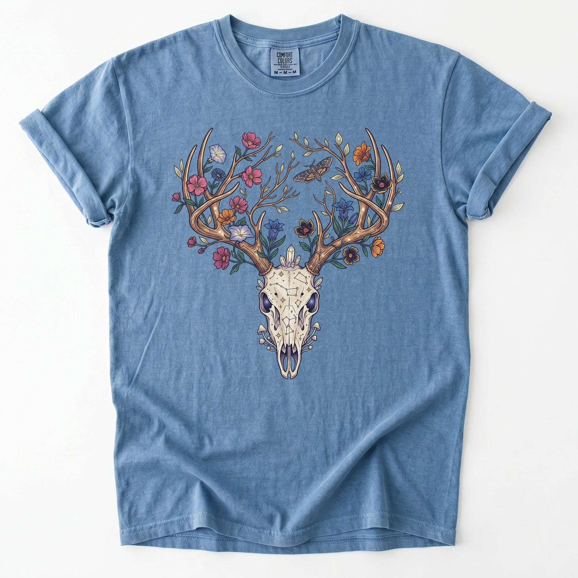 Floral Deer Skull Vintage Washed T-Shirt