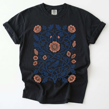 Floral Folk Art Bird Vintage Washed T-Shirt