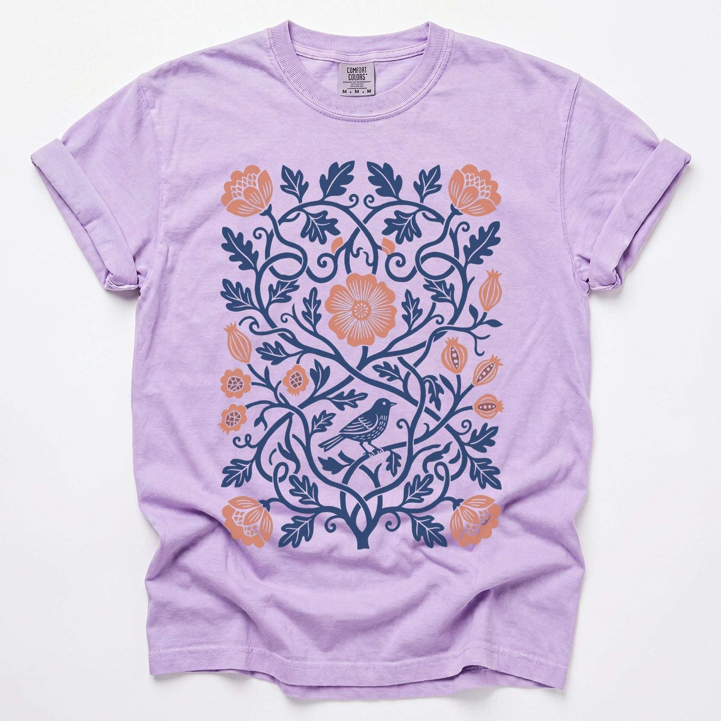 Floral Folk Art Bird Vintage Washed T-Shirt