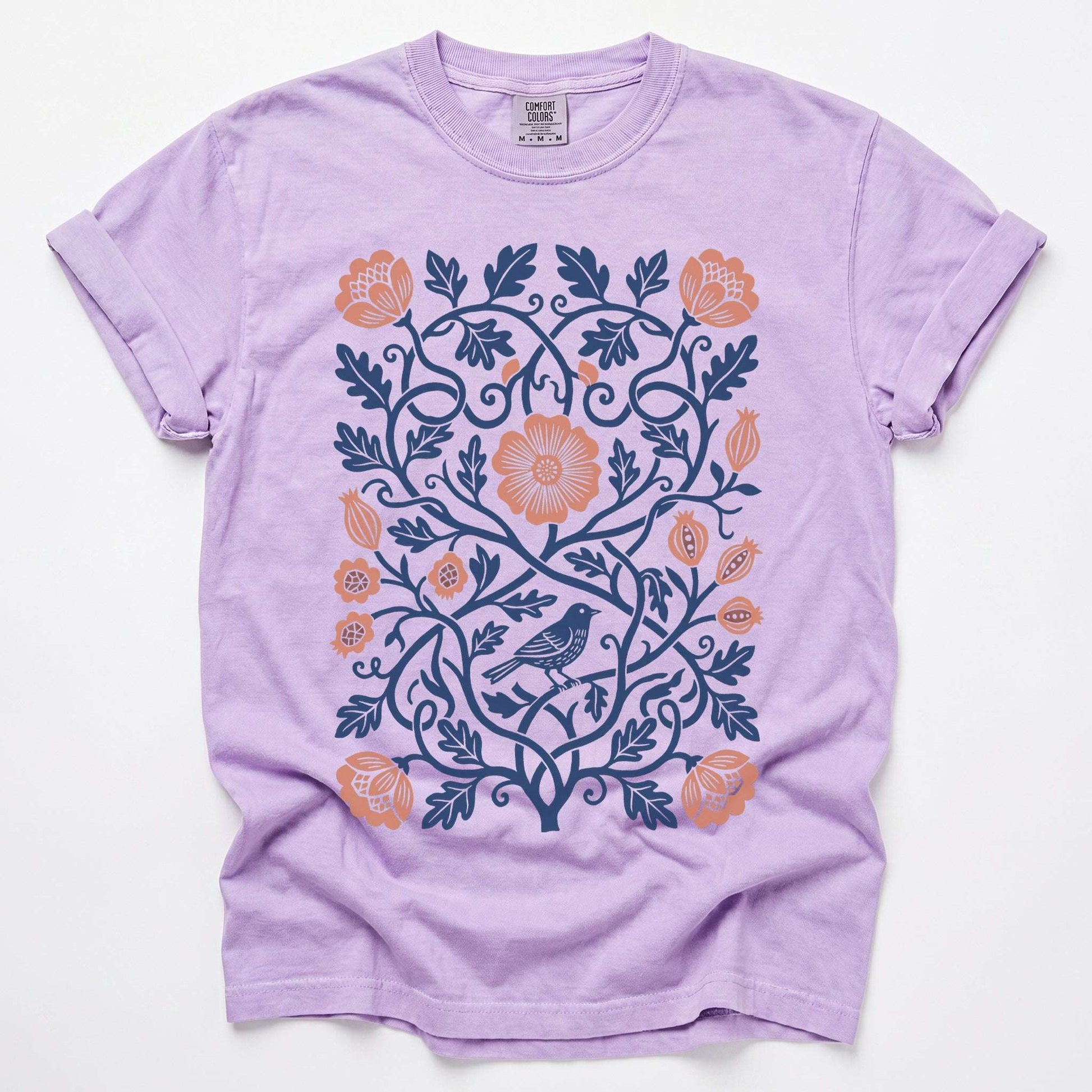 Floral Folk Art Bird Vintage Washed T-Shirt