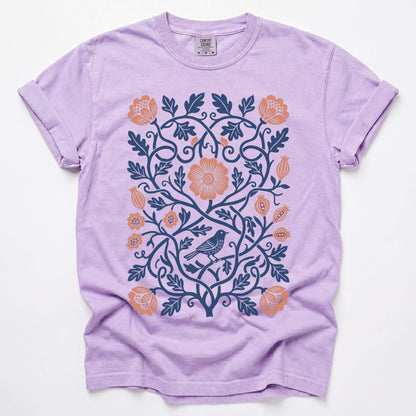 Floral Folk Art Bird Vintage Washed T-Shirt