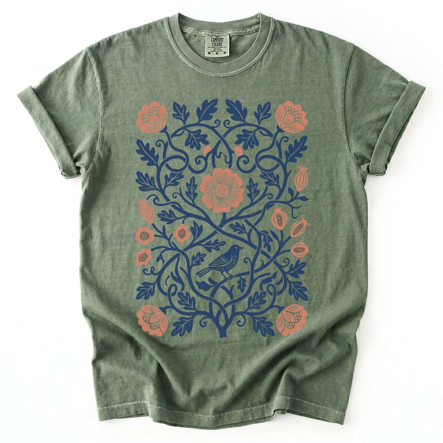 Floral Folk Art Bird Vintage Washed T-Shirt