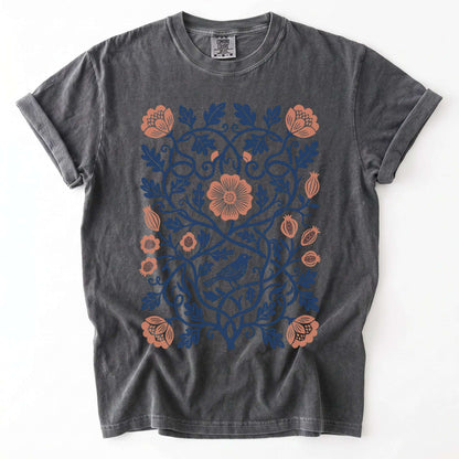 Floral Folk Art Bird Vintage Washed T-Shirt