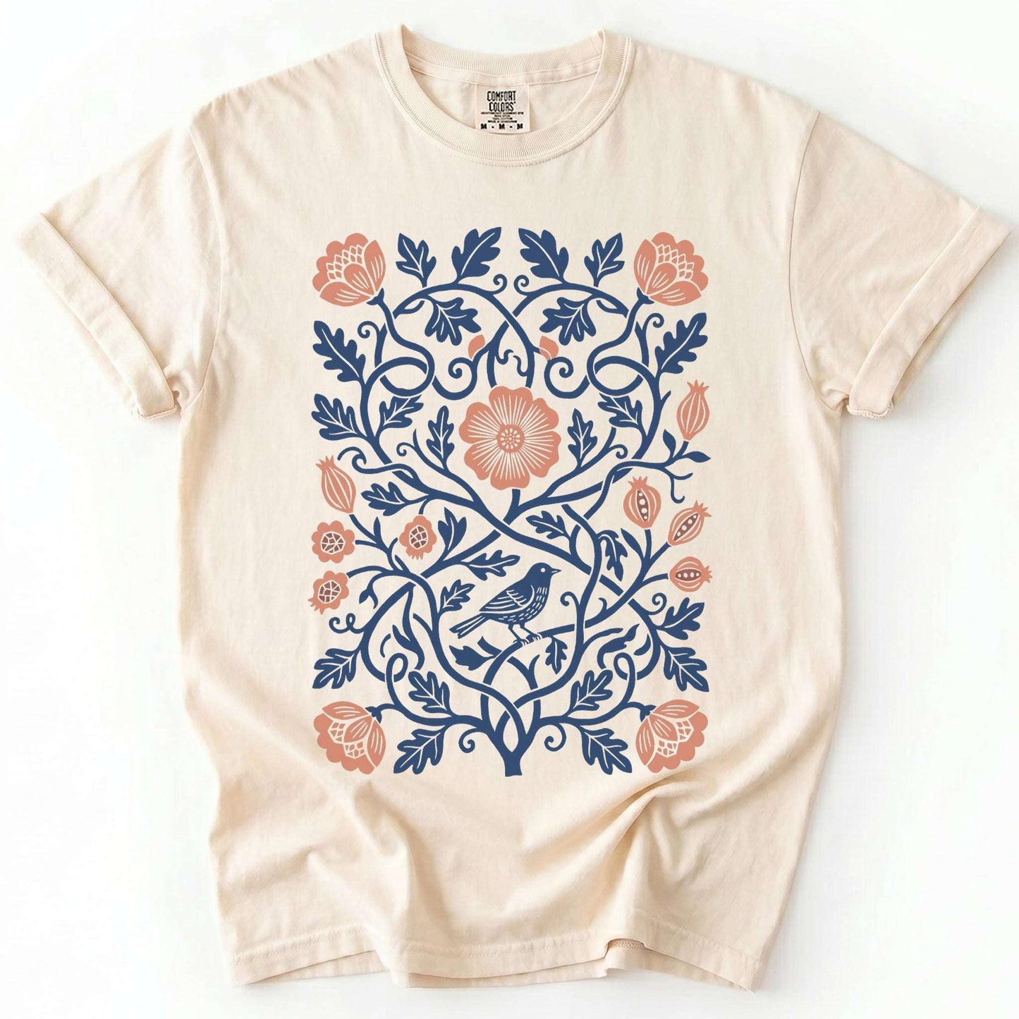 Floral Folk Art Bird Vintage Washed T-Shirt