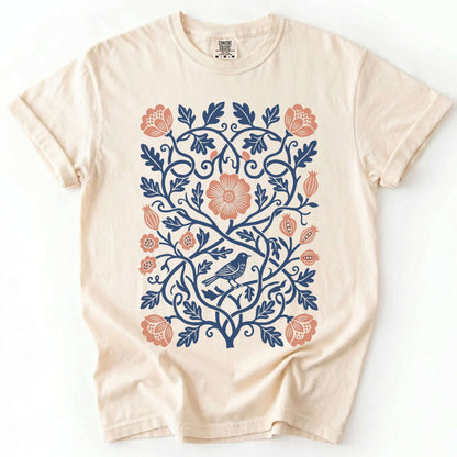 Floral Folk Art Bird Vintage Washed T-Shirt