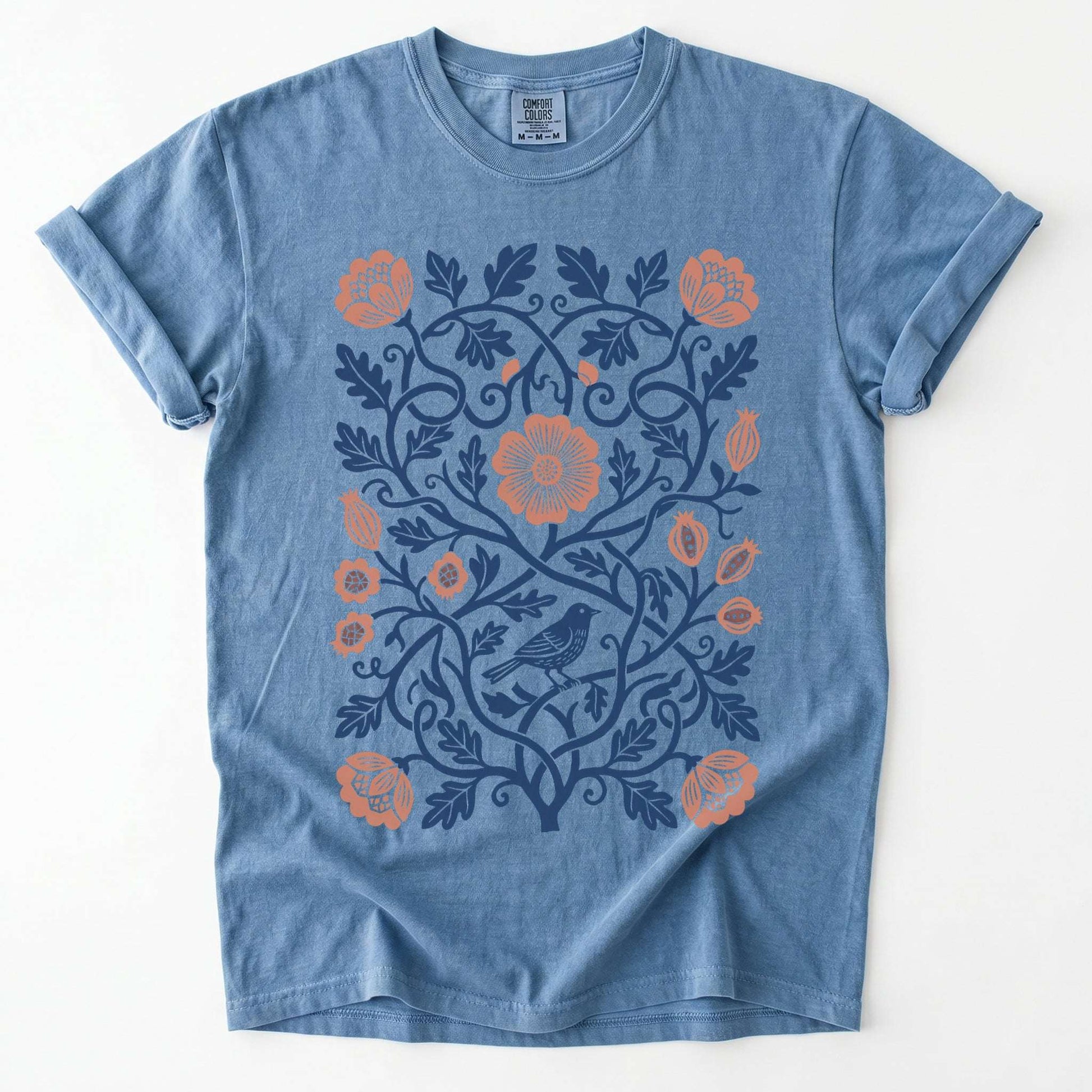 Floral Folk Art Bird Vintage Washed T-Shirt