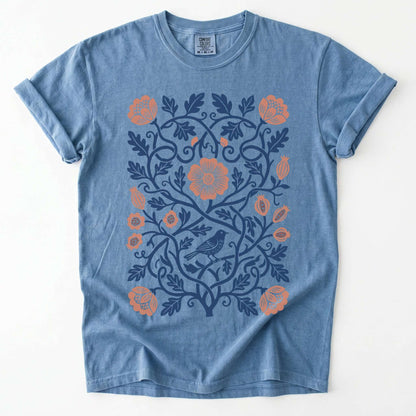 Floral Folk Art Bird Vintage Washed T-Shirt