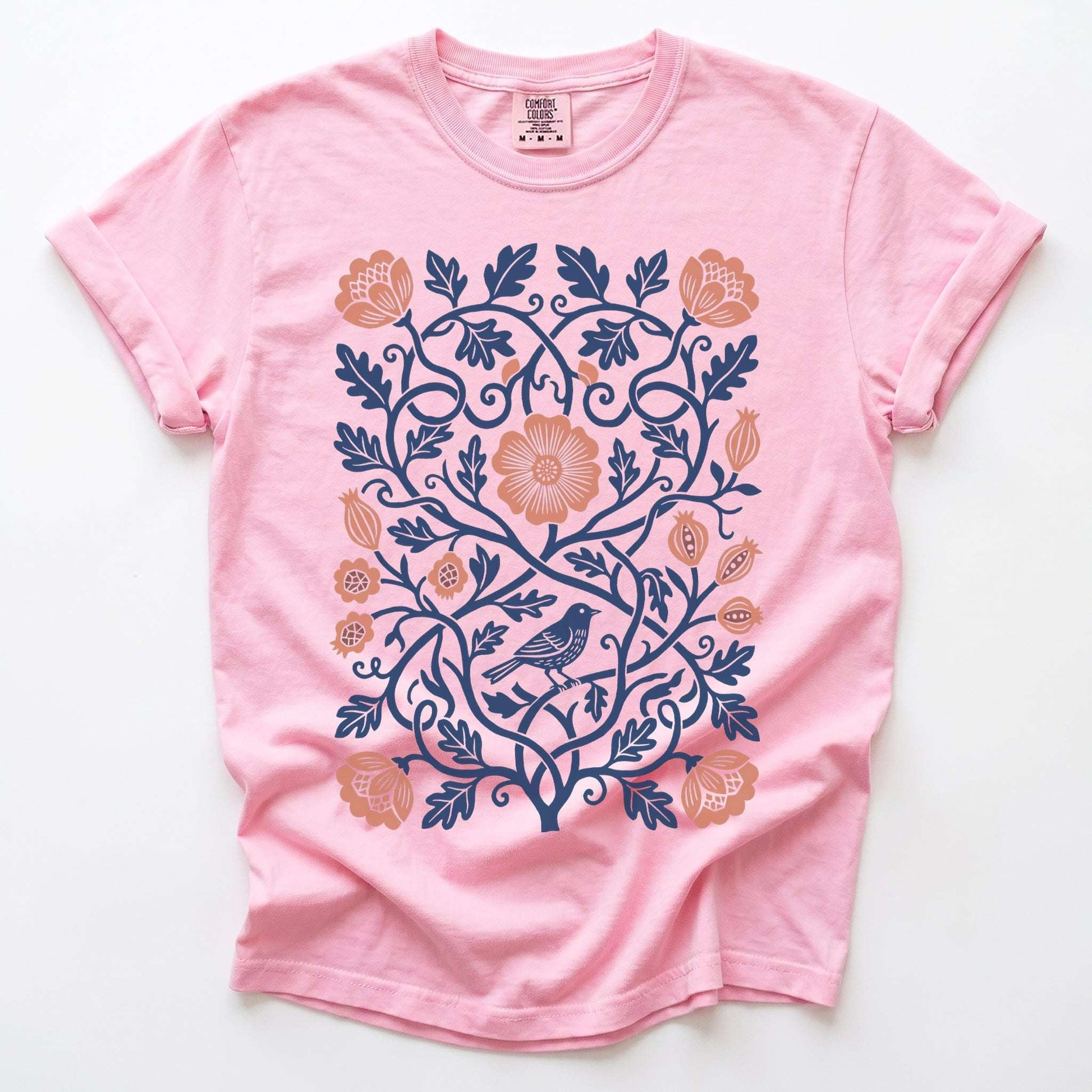 Floral Folk Art Bird Vintage Washed T-Shirt