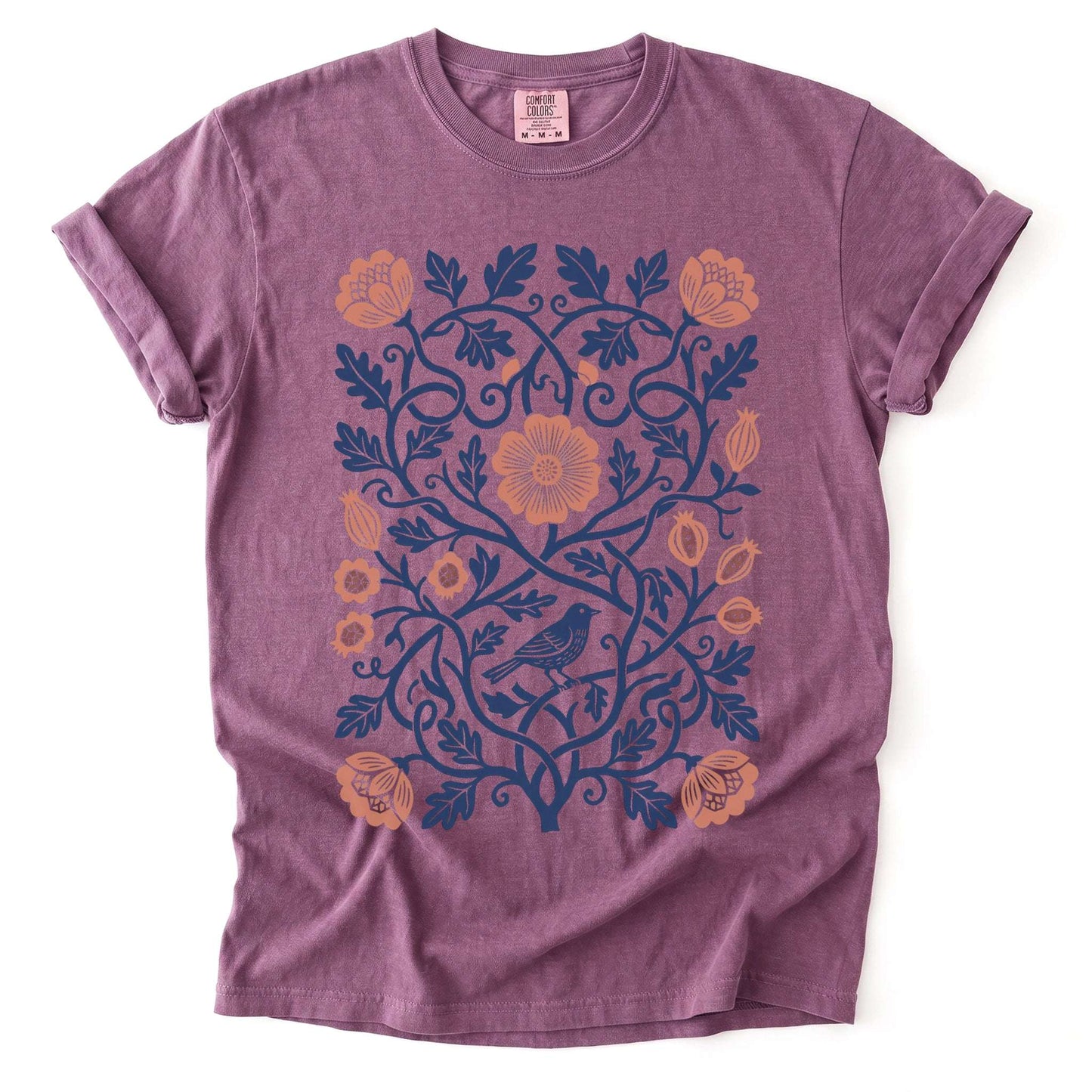 Floral Folk Art Bird Vintage Washed T-Shirt