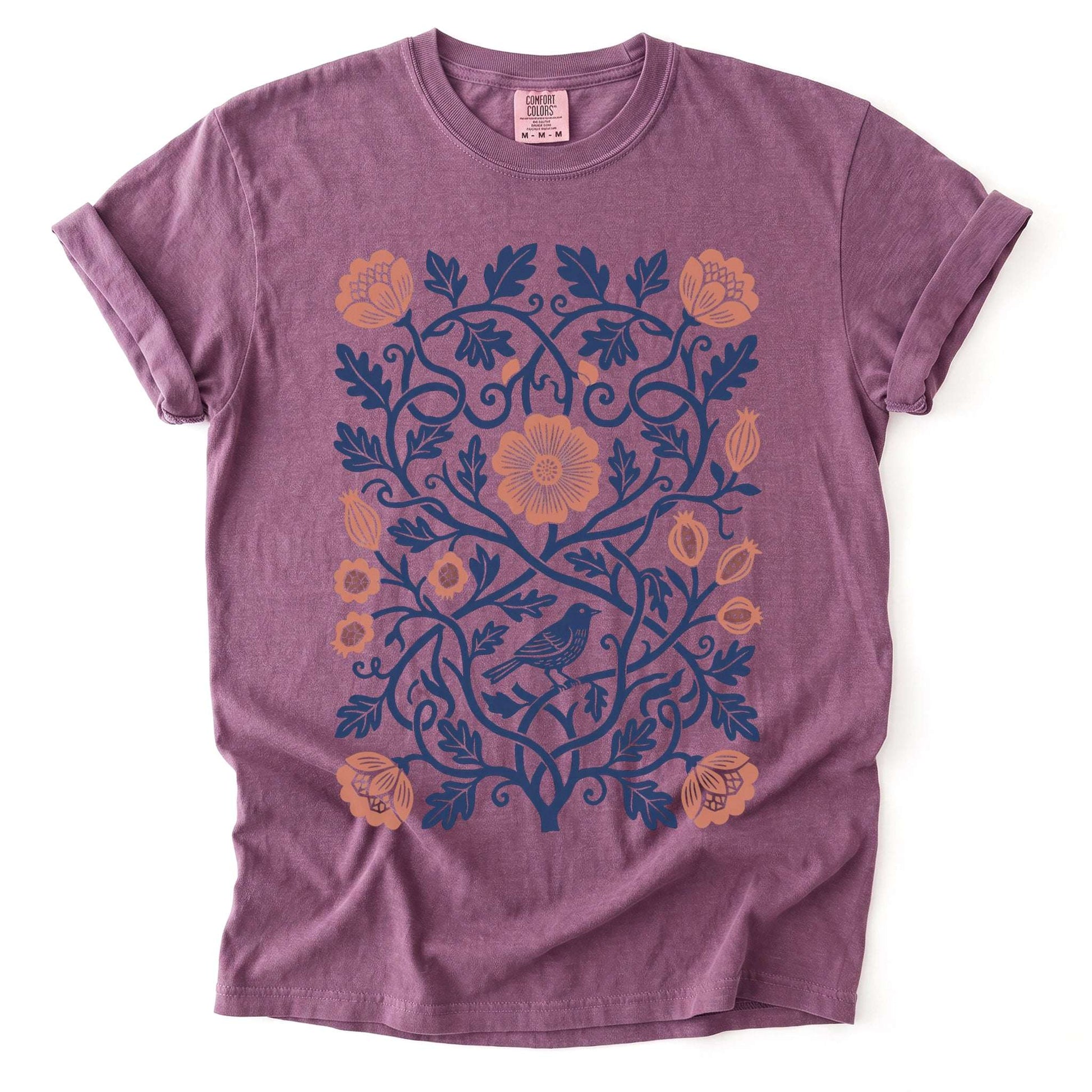 Floral Folk Art Bird Vintage Washed T-Shirt