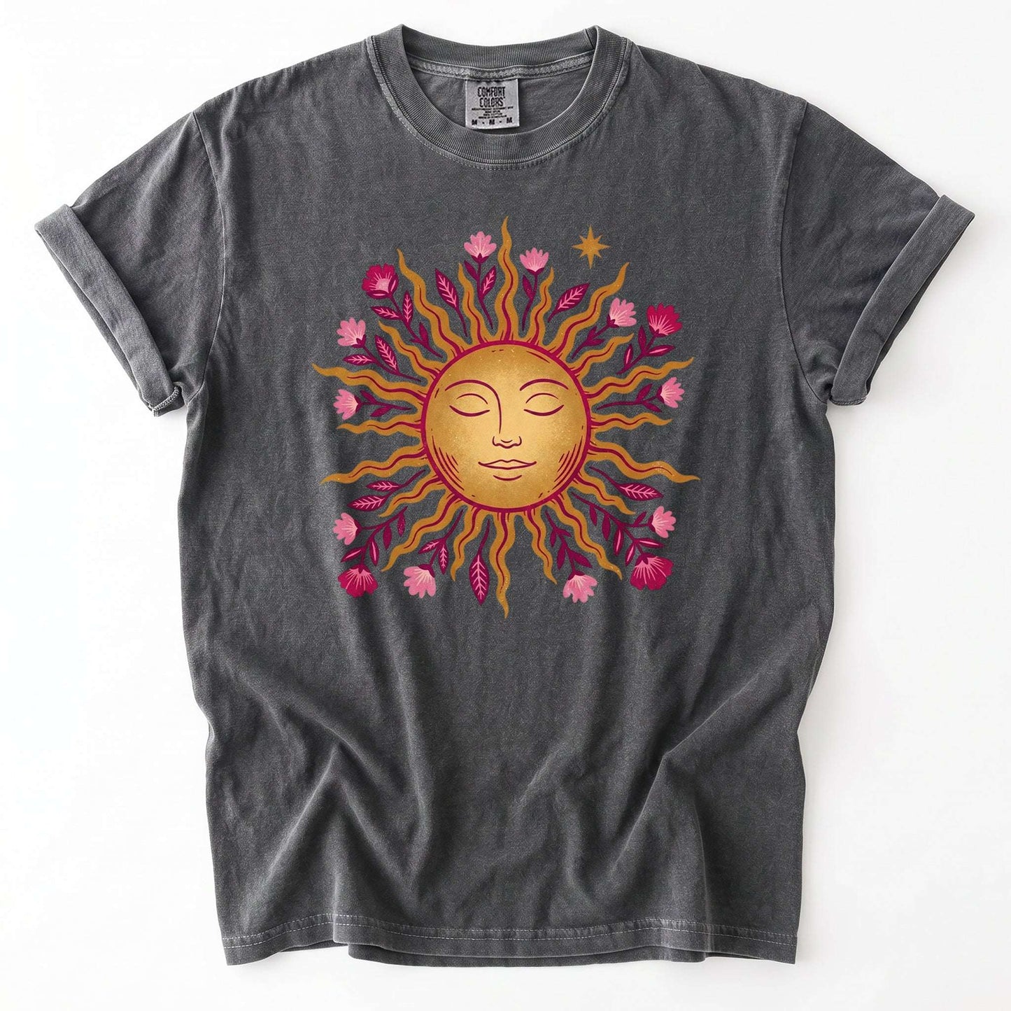 Celestial Floral Sun Vintage Washed T-Shirt