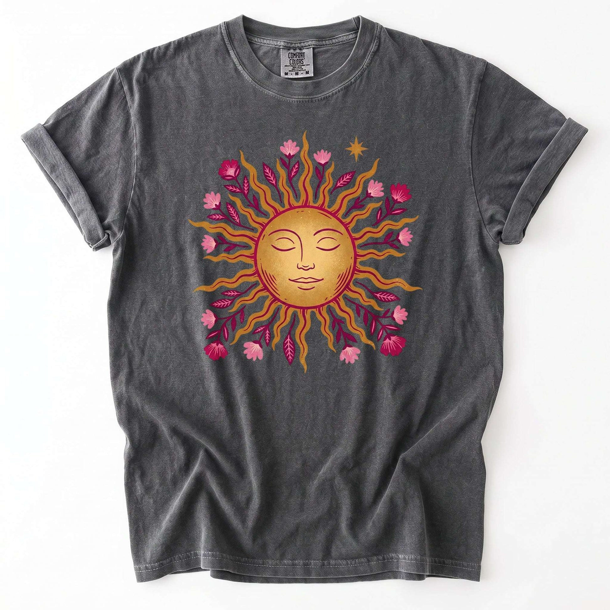 Celestial Floral Sun Vintage Washed T-Shirt