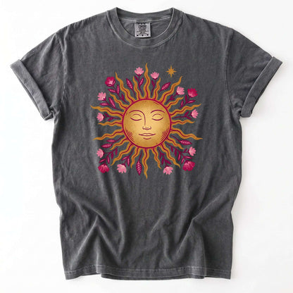 Celestial Floral Sun Vintage Washed T-Shirt