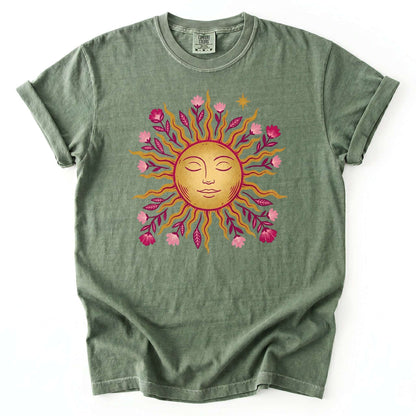 Celestial Floral Sun Vintage Washed T-Shirt