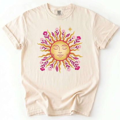 Celestial Floral Sun Vintage Washed T-Shirt