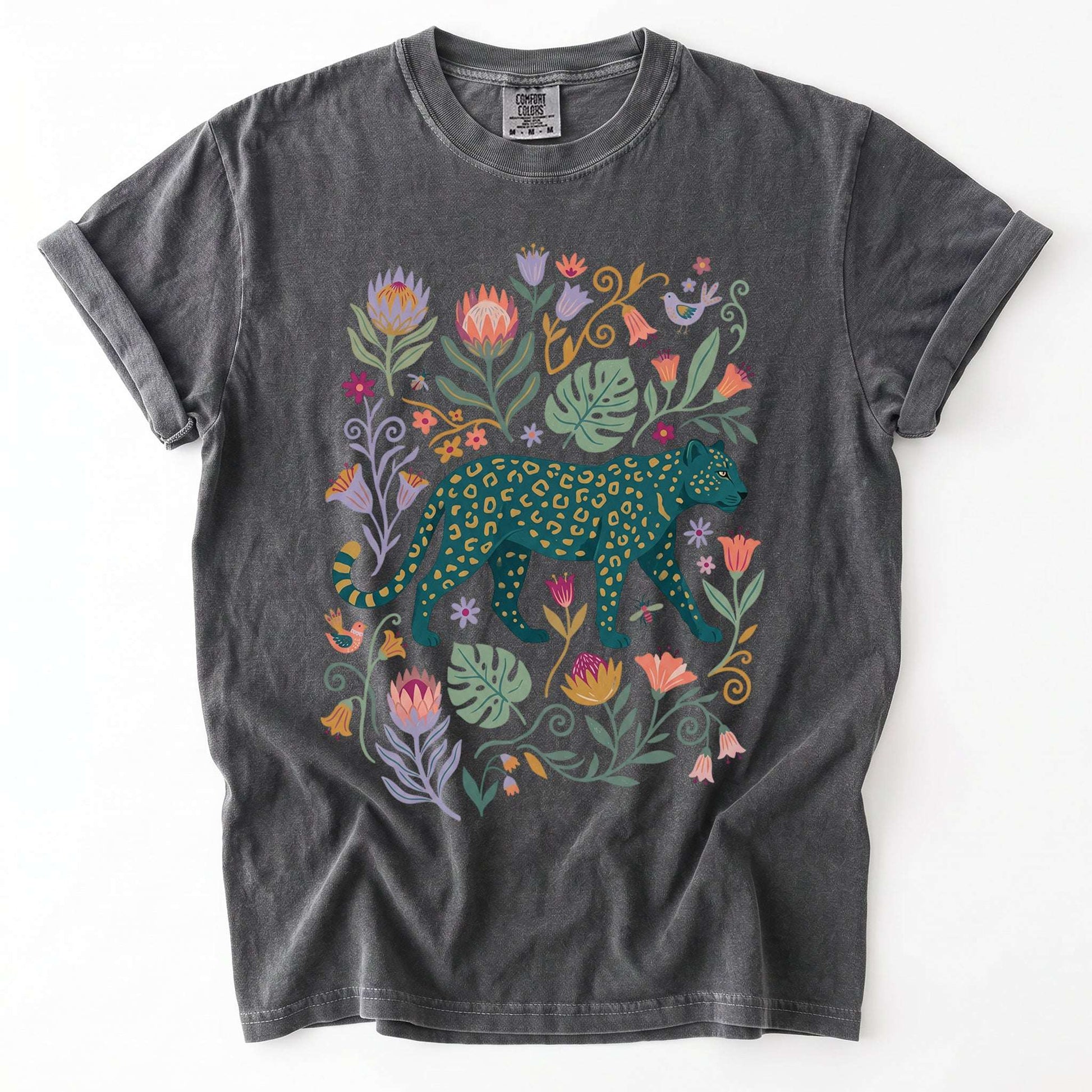 Whimsical Teal Leopard Vintage Washed T-Shirt