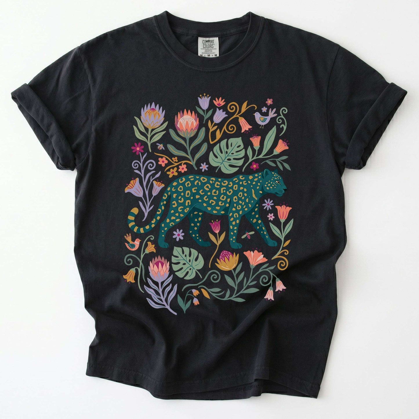 Whimsical Teal Leopard Vintage Washed T-Shirt
